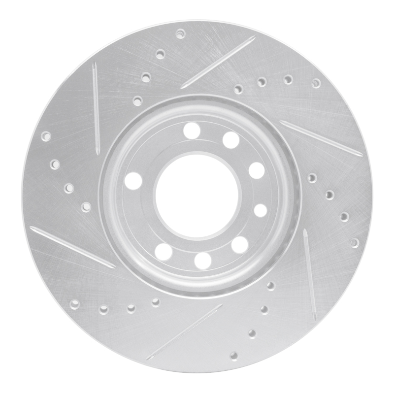 Cadillac BLS Brake Rotor (1) - Front Right - R1 Concepts - Drilled & Slotted - Silver - `03-`11